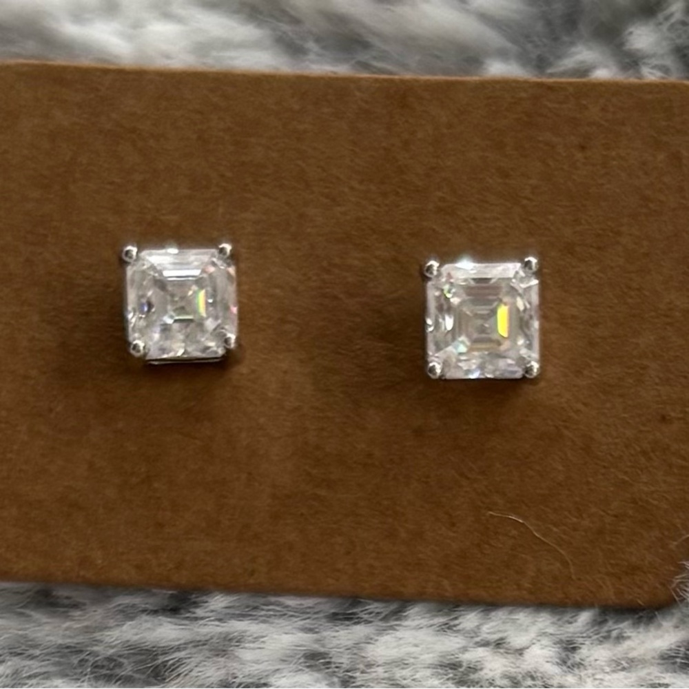 Moissanite Square Step cut Sterling Silver 5.5mm Stud Earrings